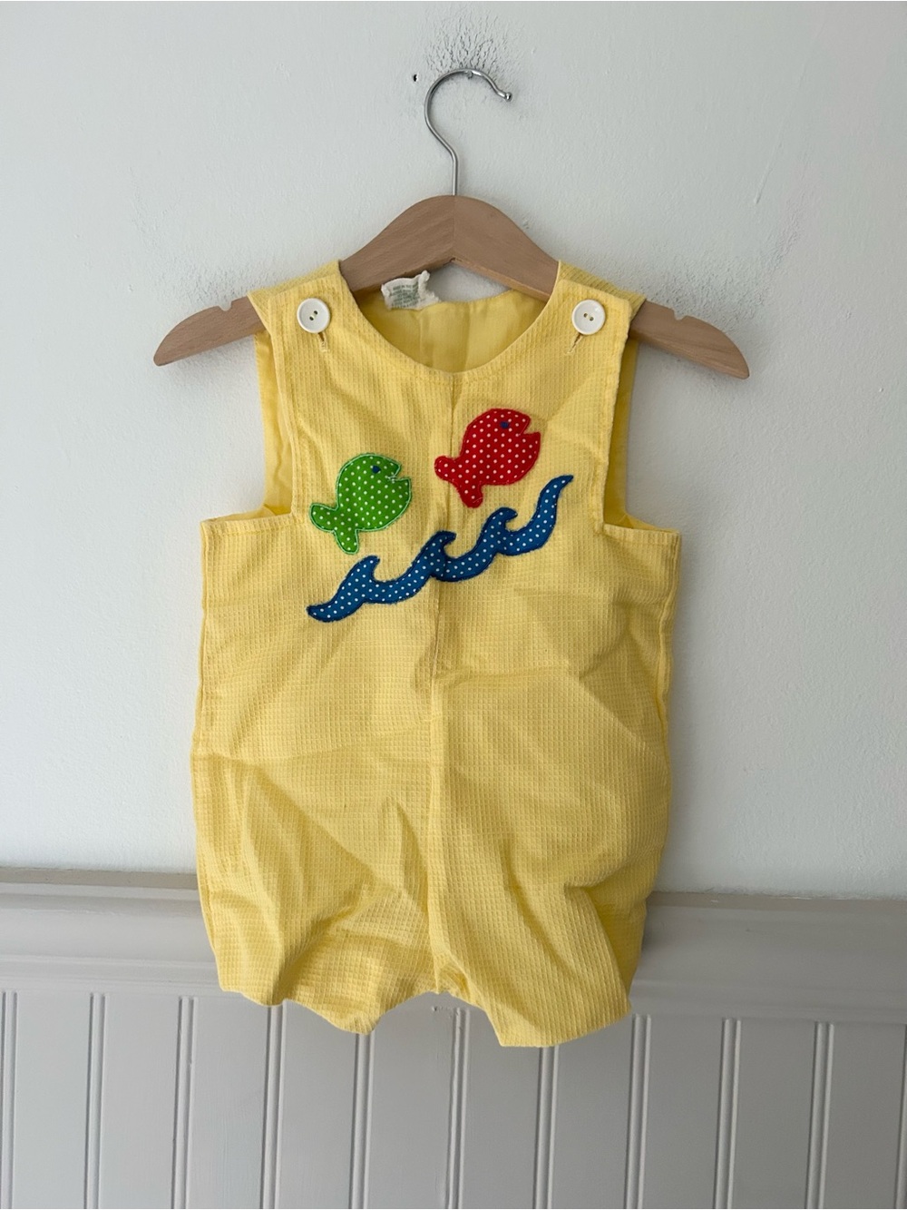 Vintage Tiny Tots Original Yellow Seersucker Fish Baby Romper 3 Months